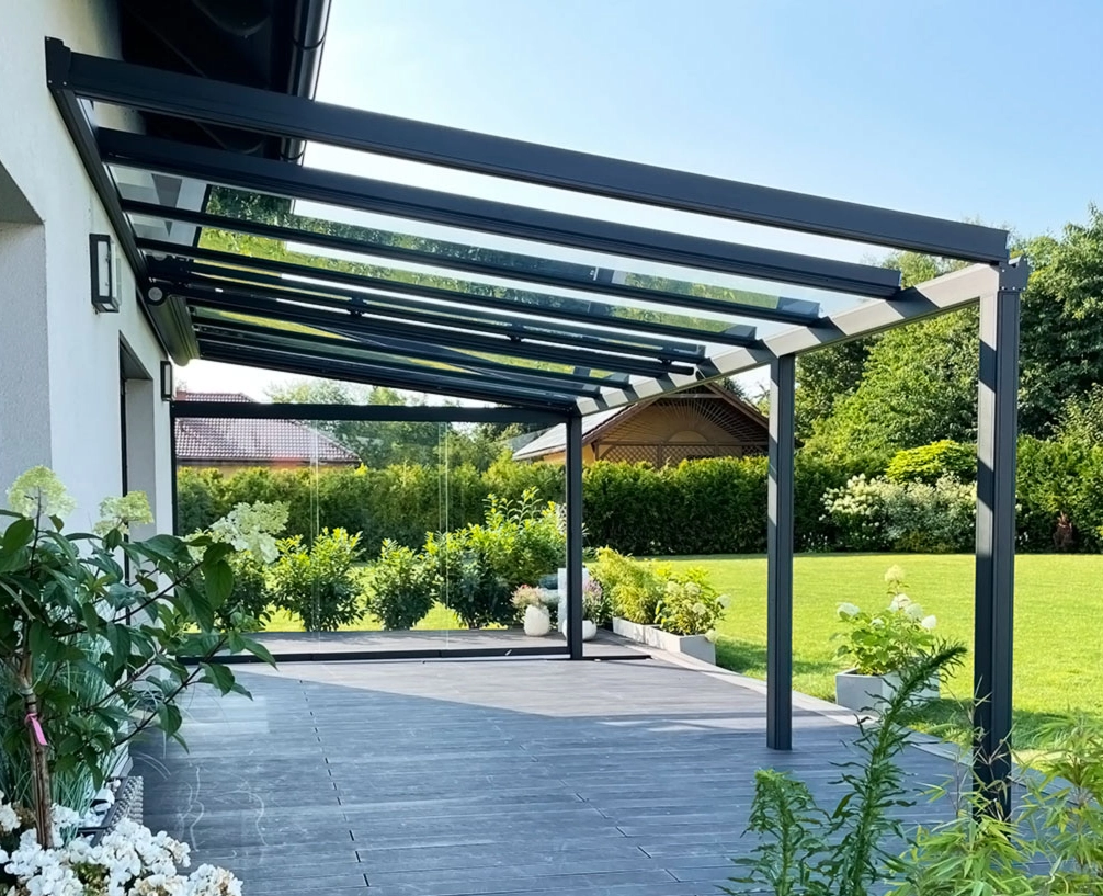 Opolskie tarasy pergola z dachem szklanym